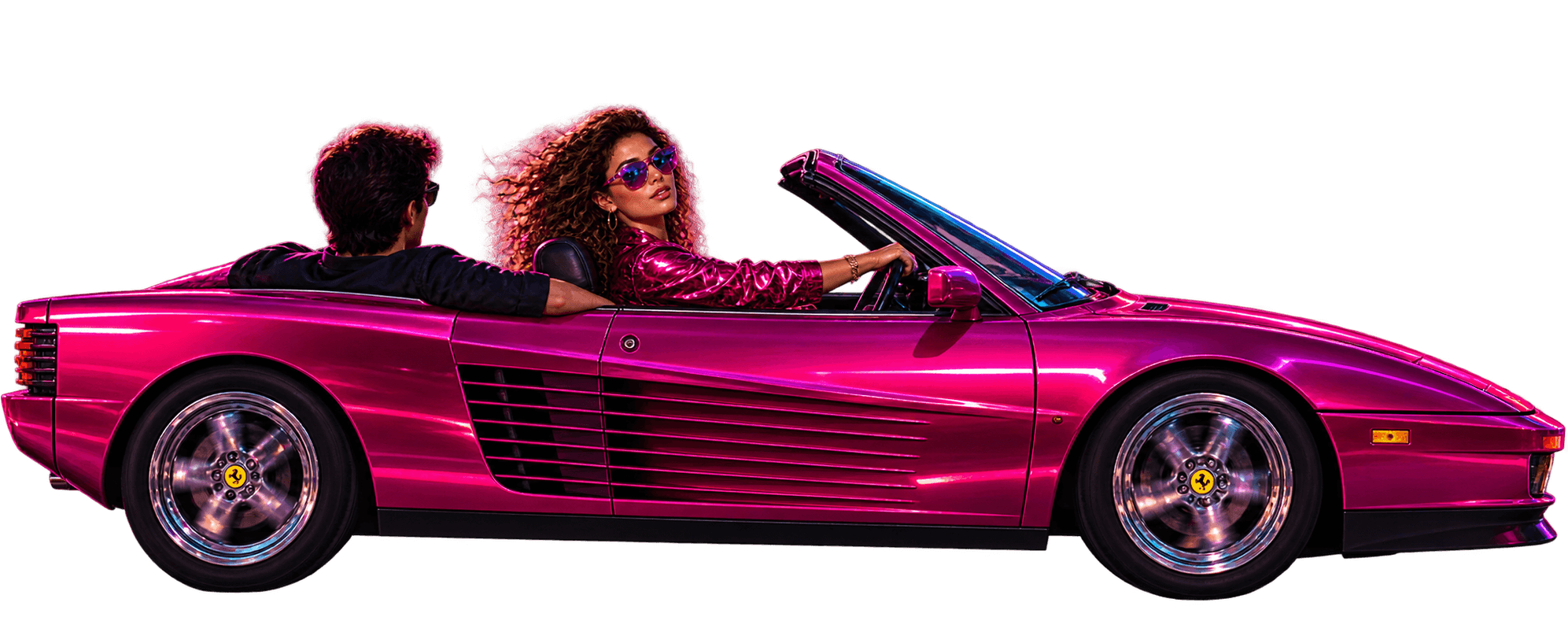 Two people setting off on a neon Roleplay adventure
